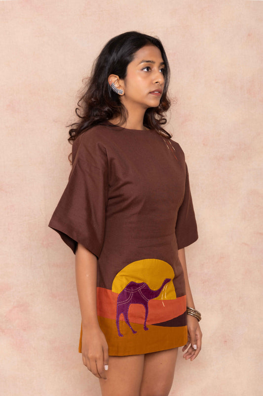 Brown Dress with handwork details