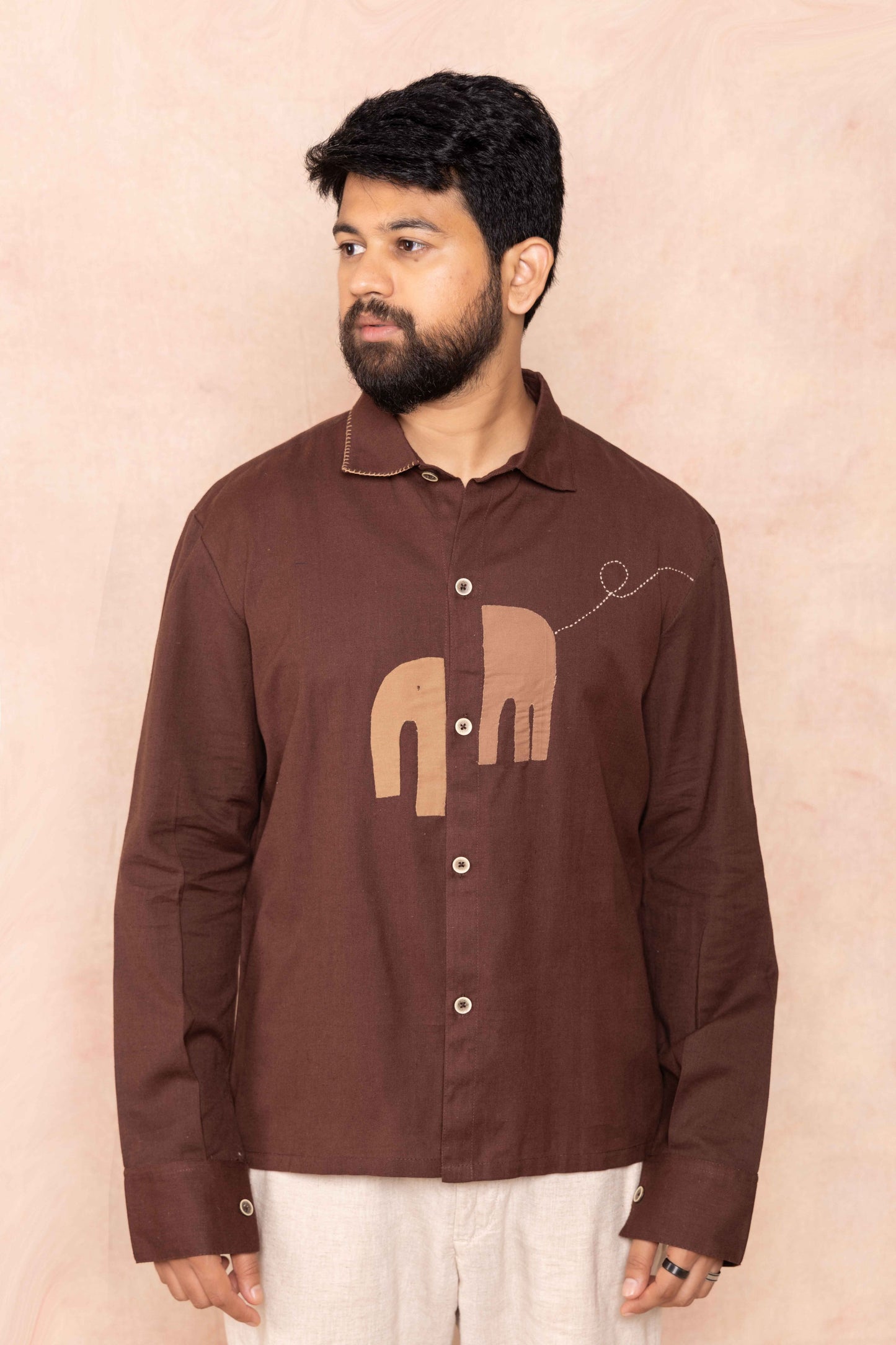 Brown Full Shirt Body front details focussed