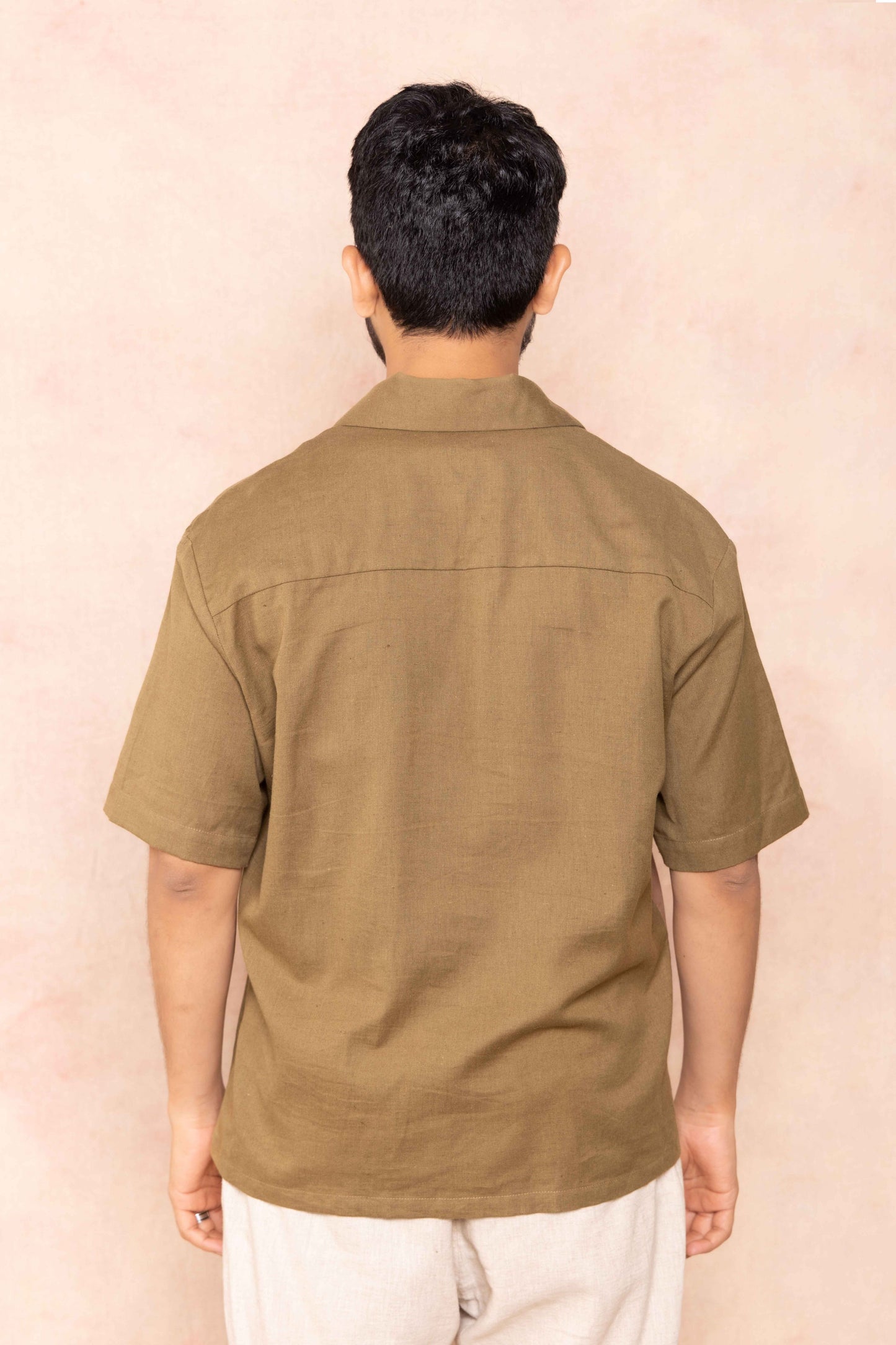 Handcrafted Green Shirt with cuban collar back shot