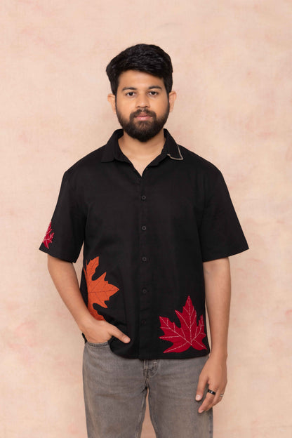 Black Half Shirt Handwork Detail