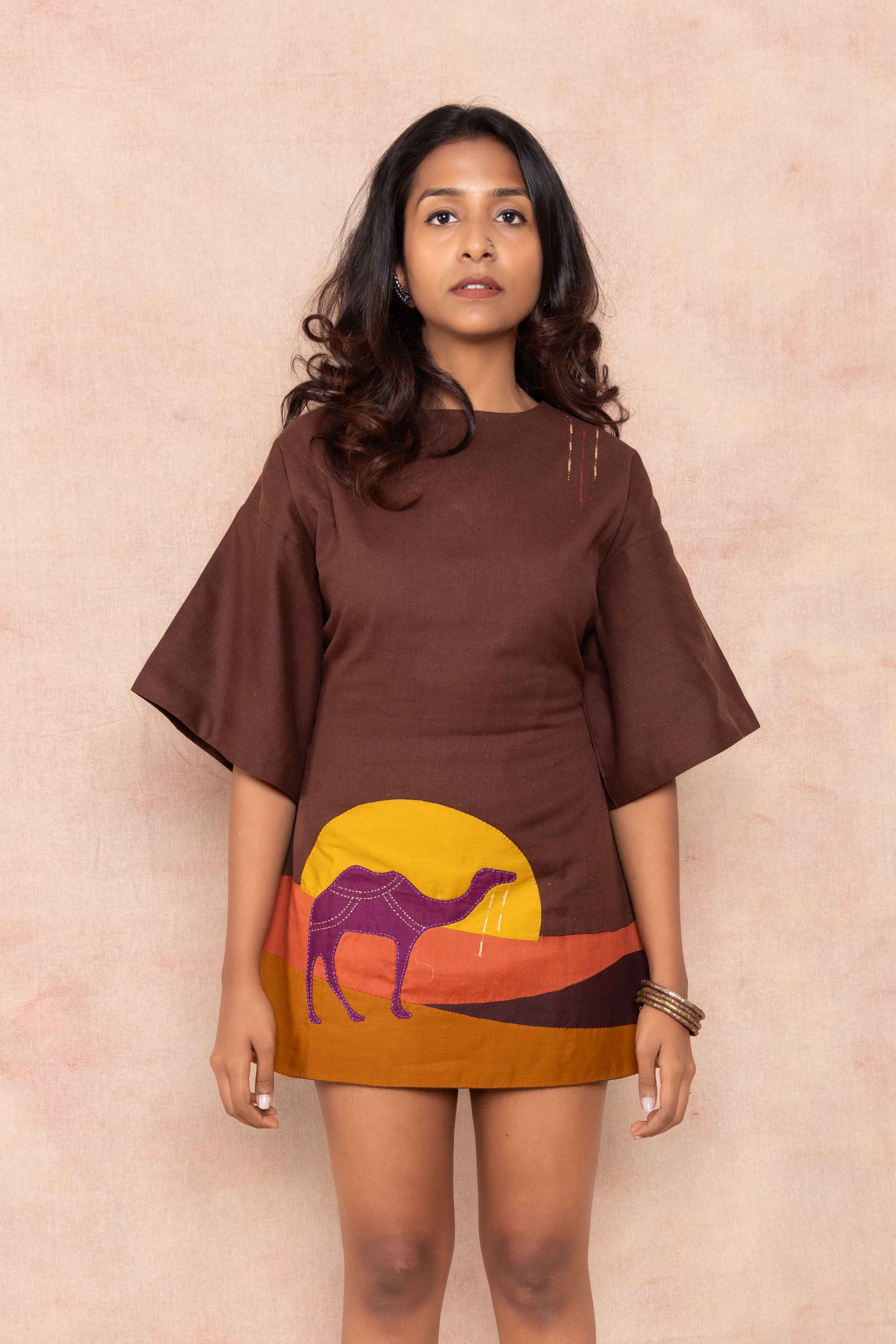 Brown Dress Front Body Handwork Detailing