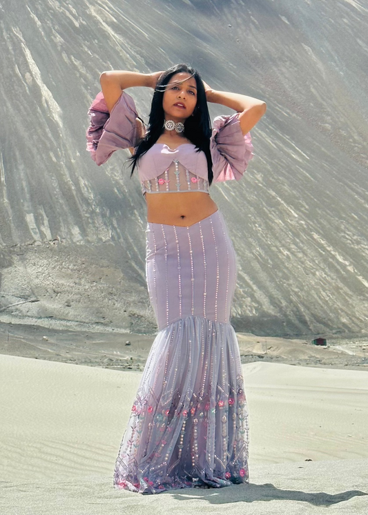 Lavender Grey Mermaid Lehenga