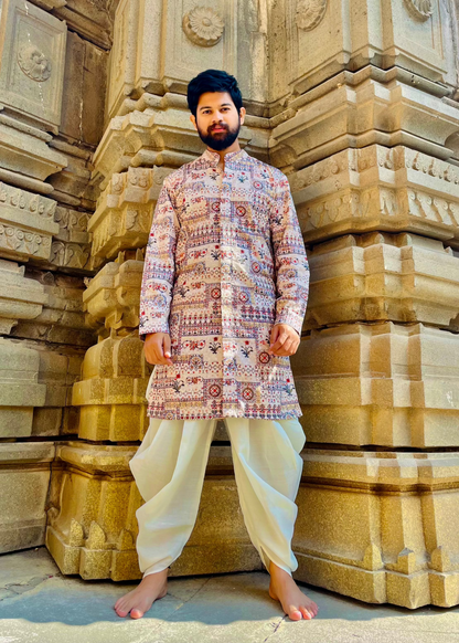 Floral Print and Sequin Work Kurta Set