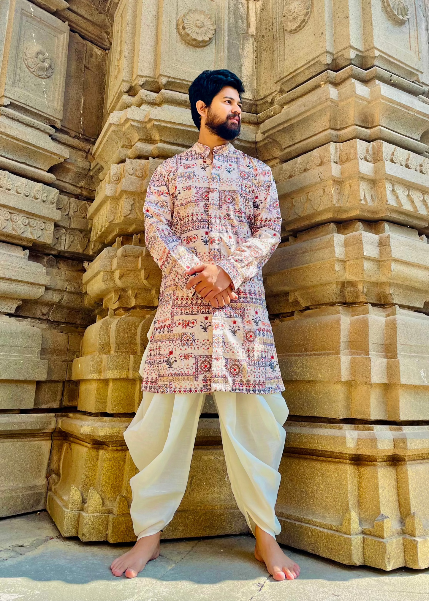 Floral Print and Sequin Work Kurta Set