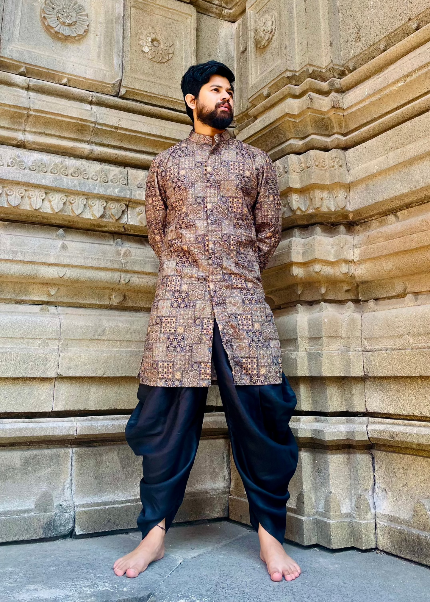 Geometric Print and Sequin Work Kurta Set