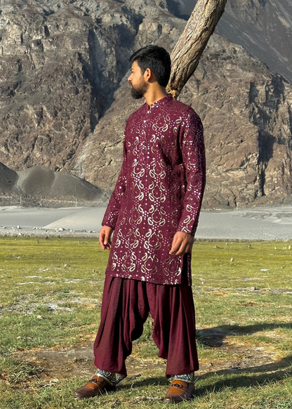 Maroon Sequin Kurta Patiala Set