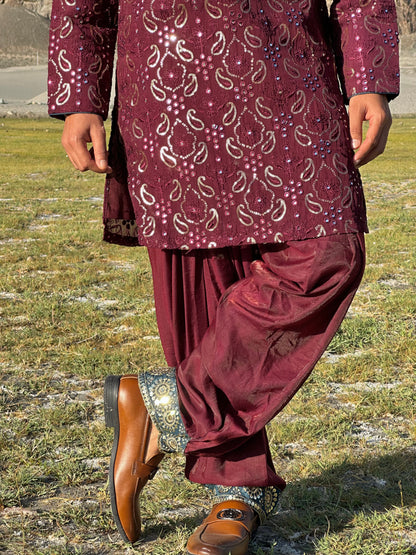 Maroon Sequin Kurta Patiala Set