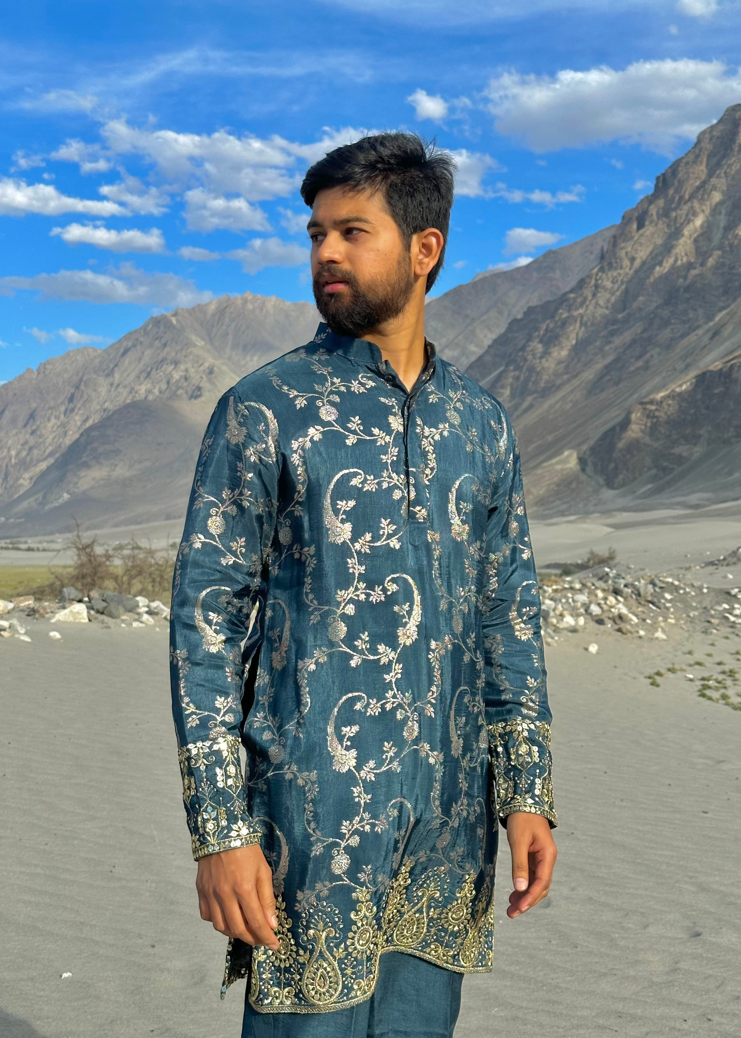 Teal blue Silk Kurta Set